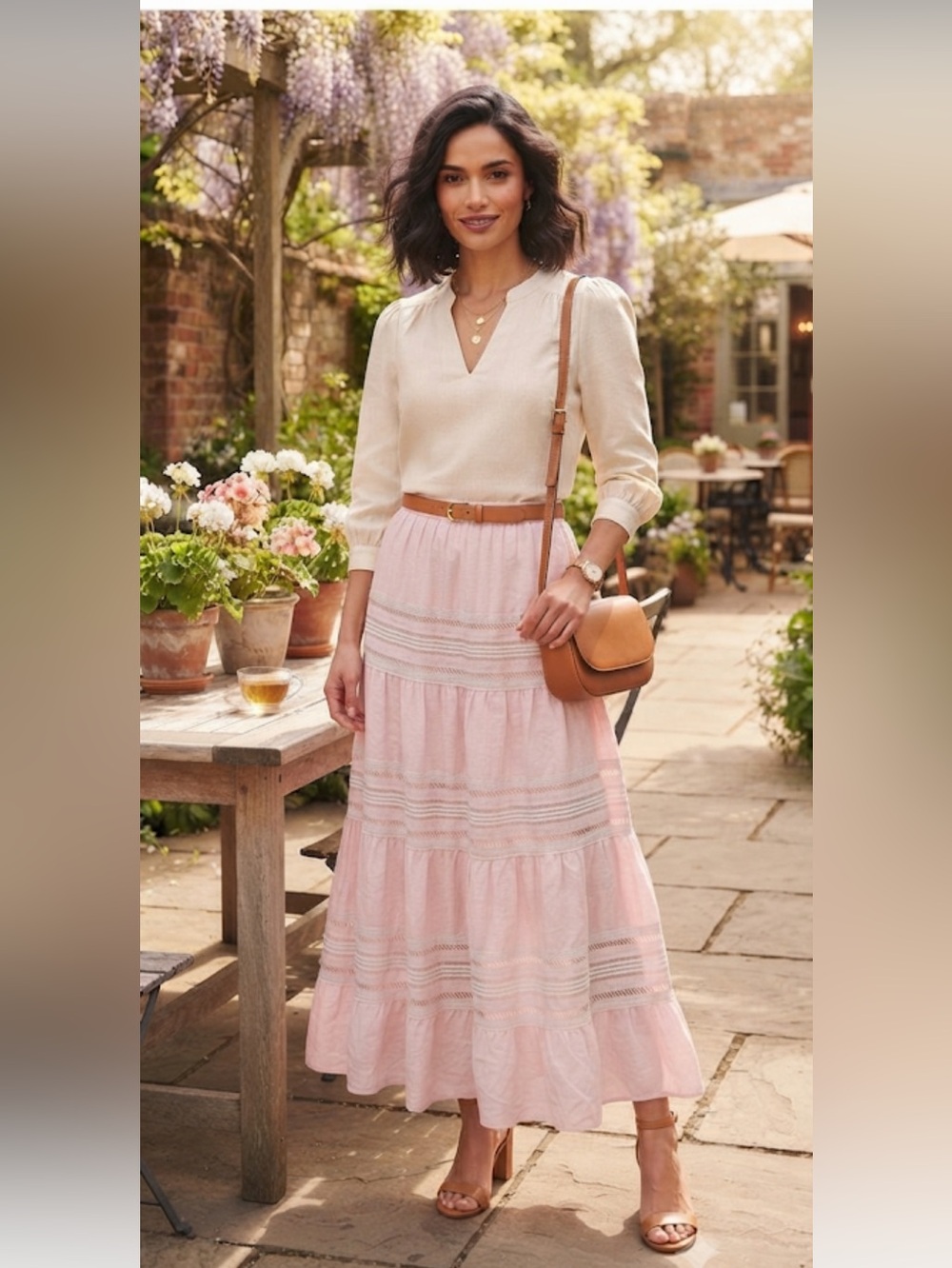 New Solitaire Light Pink Tiered Maxi Skirt size S - Picture 3 of 12